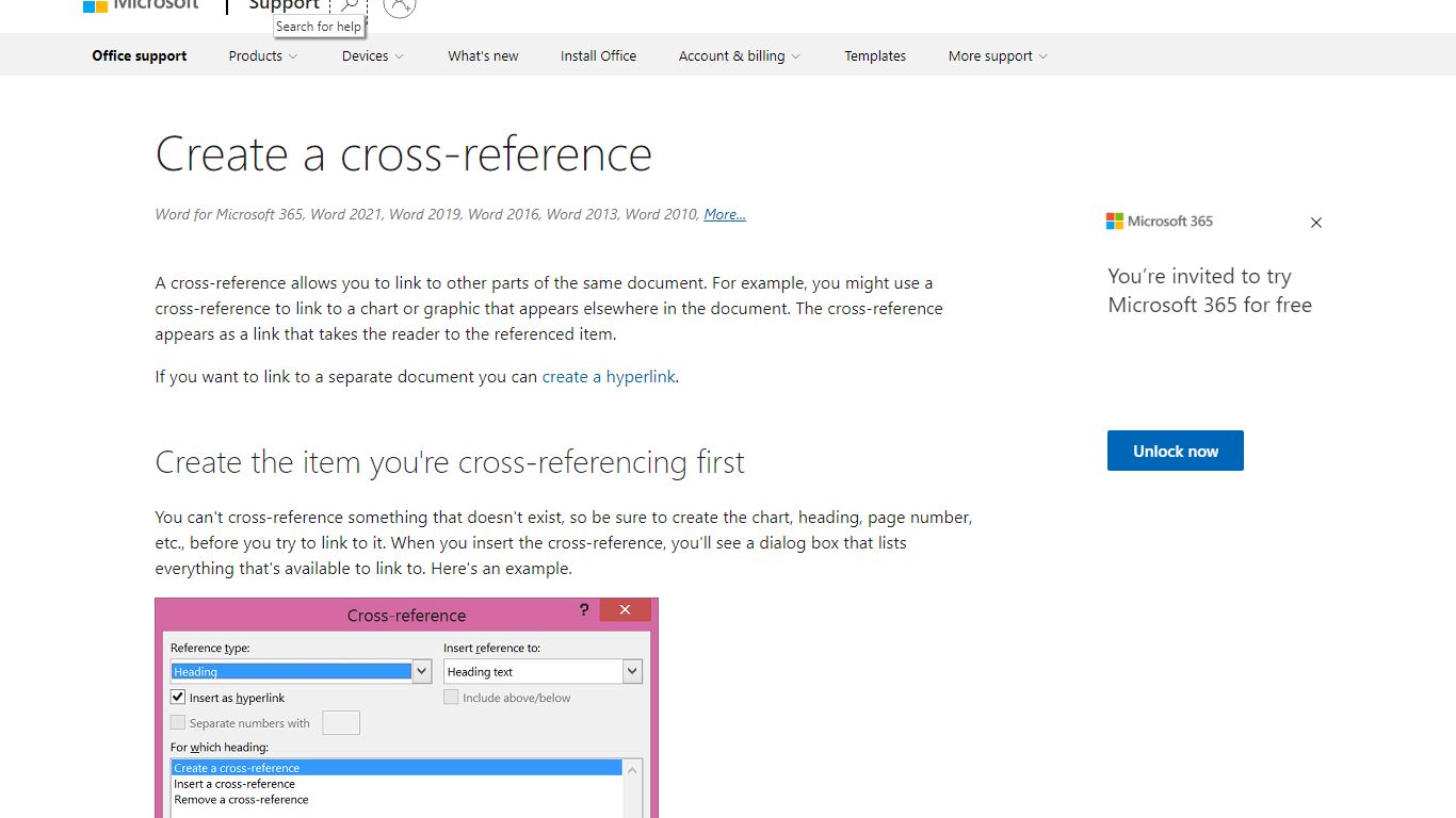Create a cross-reference - support.microsoft.com