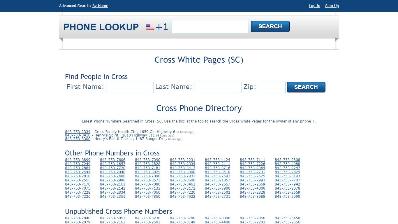 Cross White Pages - Cross Phone Directory Lookup